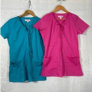KOI Scrub Top Small Pink and Teal Lot of 2 Style 181